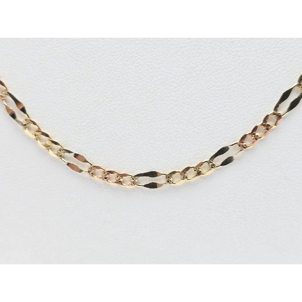 14K Two Tone Multi Color Gold Diamond Cut Figaro Link Chain Necklace - 24.25